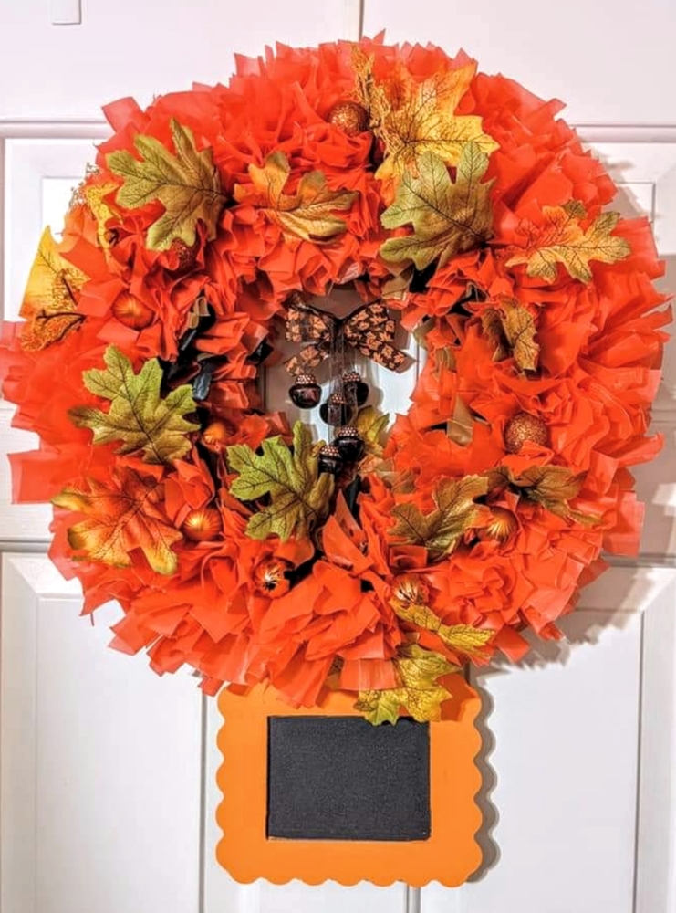 Fall Wreath,  Handmade with chalkboard